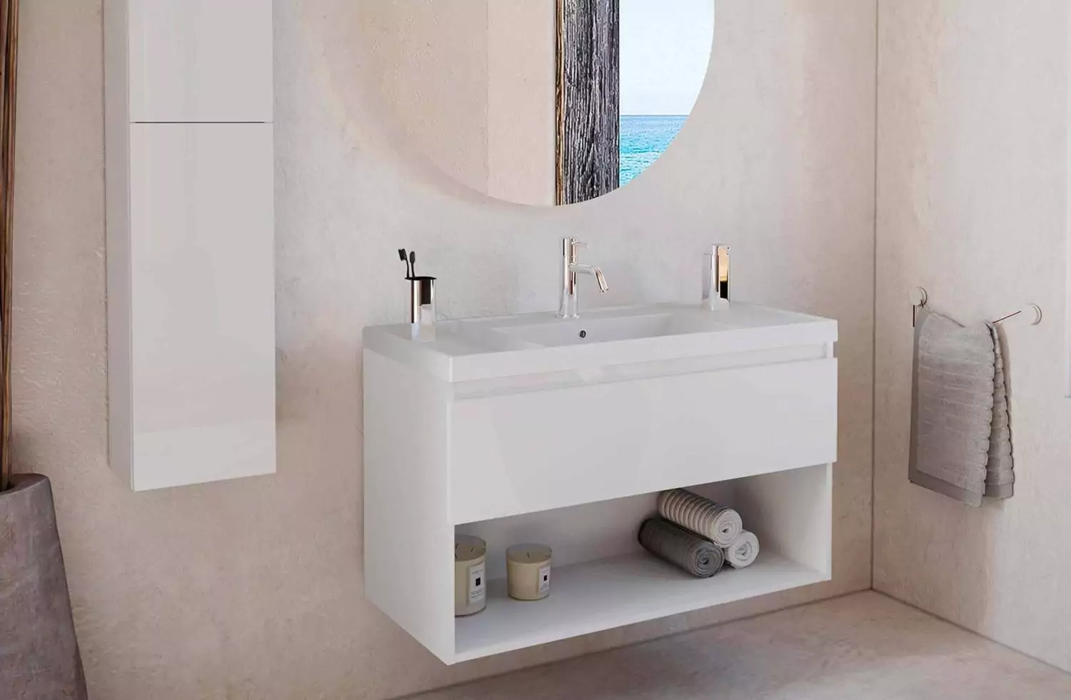 Mueble B-Best de 100 cm blanco brillo con 1 cajón y lavabo Teckstone Bath+ en Minspira