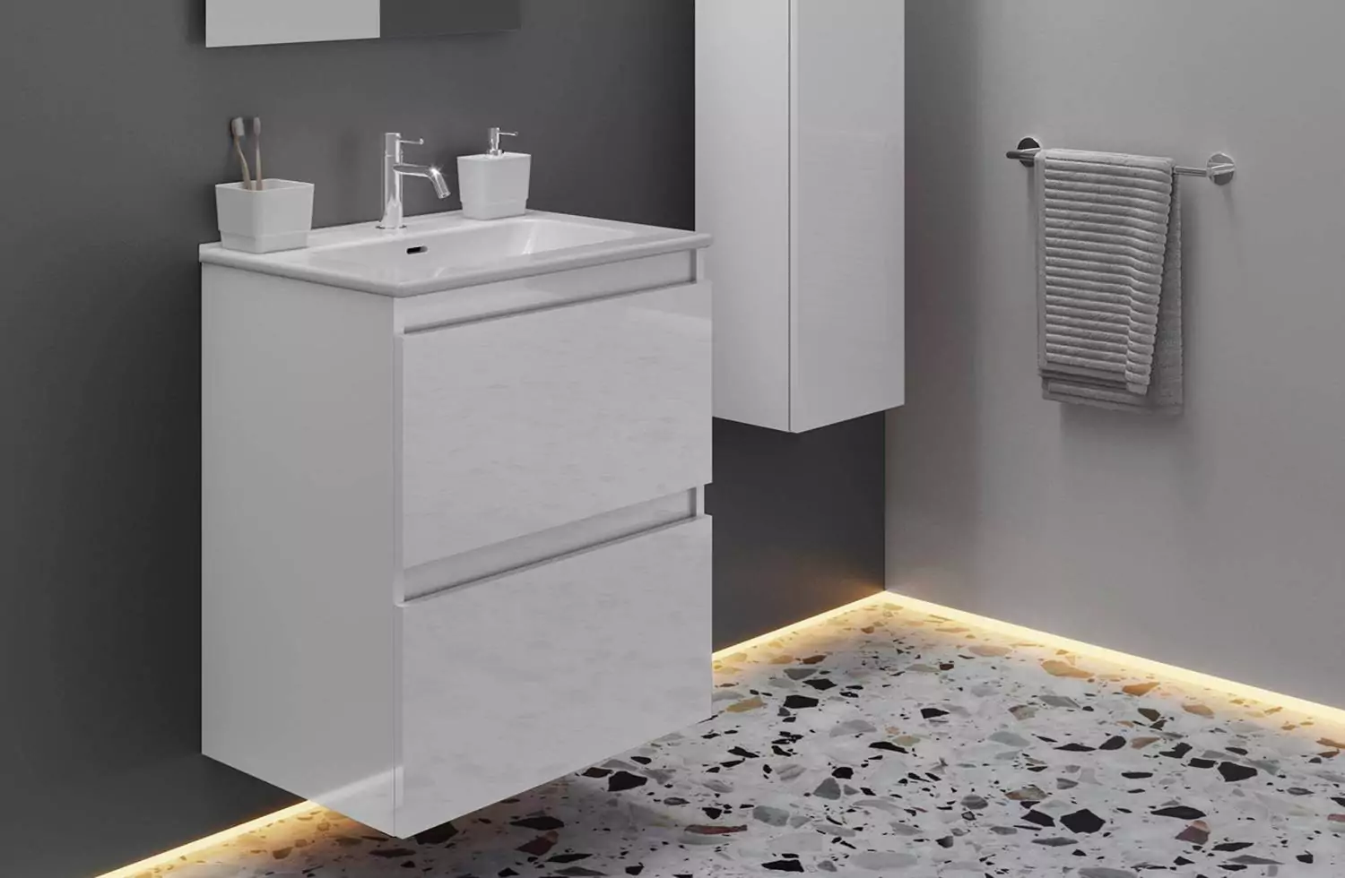 Mueble B-Best de 60 cm blanco brillo con 2 cajones y lavabo de porcelana Bath+