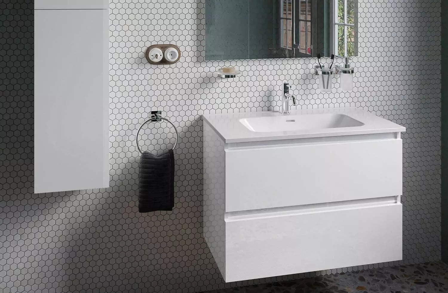 Mueble B-Best de 80 cm blanco brillo con 2 cajones y lavabo de porcelana Bath+