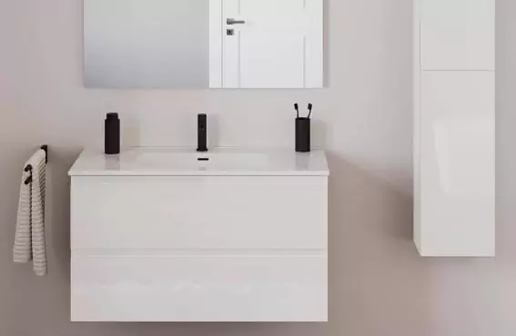 Mueble B-Best 80 cm con lavabo porcelana, 2 cajones blanco brillo