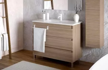 Mueble B-Best 80 cm con lavabo porcelana, 1 cajón + decorativo nogal  natural