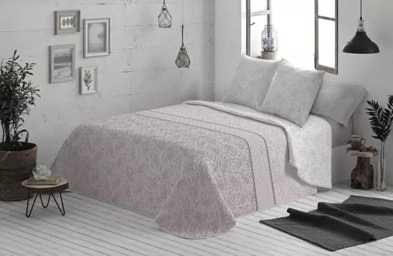 Colcha Bouti jacquard tejido suave y ligero cama 90 gris