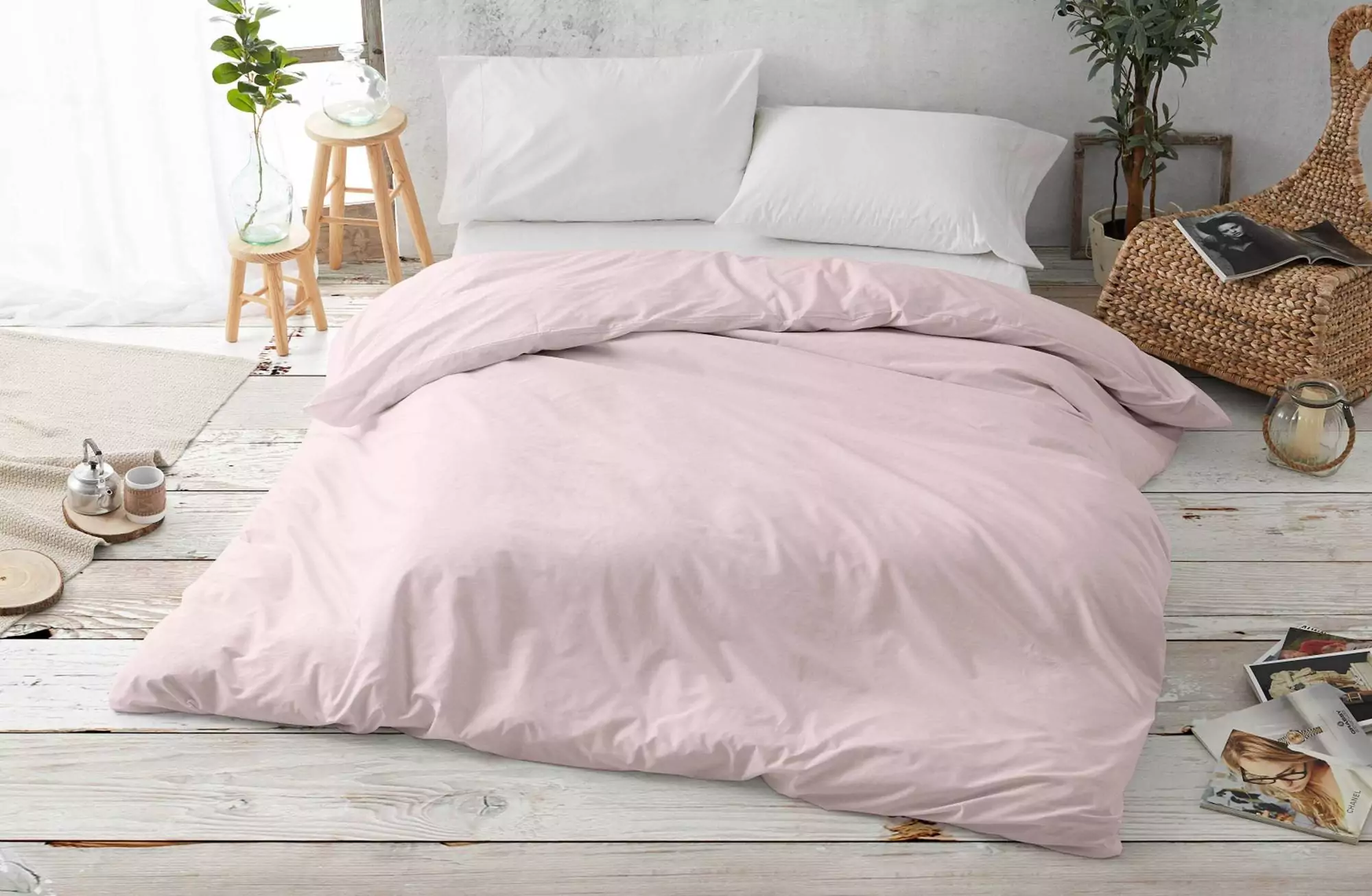 Funda nórdica de punto 100% algodón rosa para cama de 150/160 cm PINK